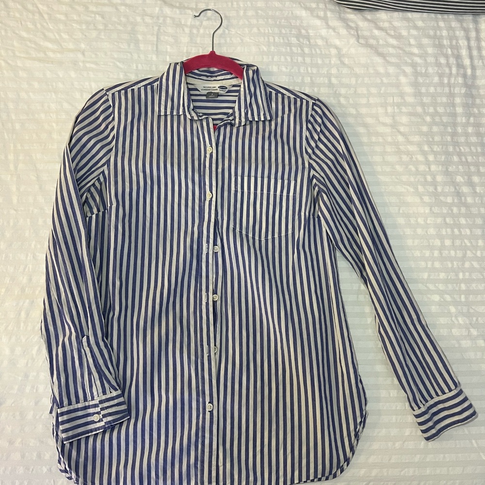Old Navy Blue and White Striped Shirt